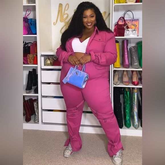 Lovefool Strappy Split Hem Straight Leg Jeans - Magenta - Picture 2 of 6